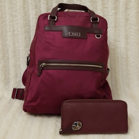 tumi burgundy backpack